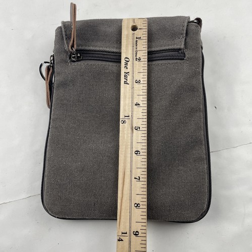 Sechunk Travel Crossbody Umhängetasche grau Canvas Frontklappe mehrere Taschen - Bild 11 von 11