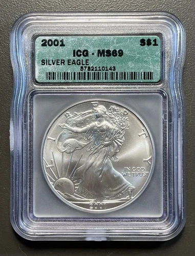 2001 Silver Eagle Dollar ICG MS 69 1 oz .999 Fine Silver