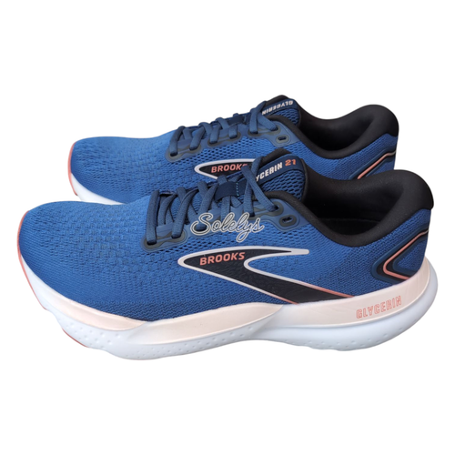 Brooks Glycerin 21 Womens 9.5 Blue Icy Pink Rose Road Running Comfort Sneaker - Picture 4 of 12