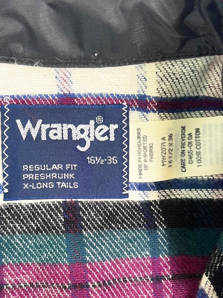 Wrangler Western Shirt Plaid Pearl Snaps Mens Large 16.5-36 X-Long Tails - Image 3 of 4