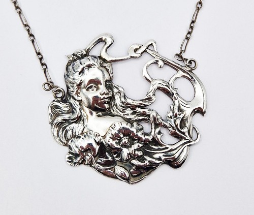 ART NOUVEAU SILVER PLATED MAIDEN DECANTER LABEL c1910 - Picture 3 of 5