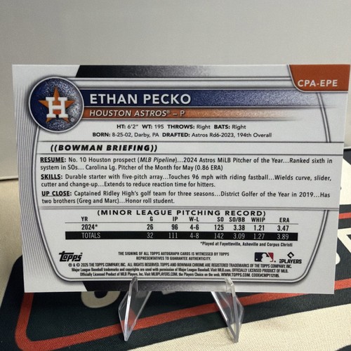 2025 Topps Bowman Chrome - Ethan Pecko Chrome Prospect Auto Speckle /299 - Picture 2 of 2