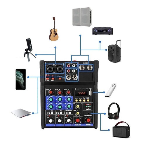 Mixer audio 4 canali con microfono wireless integrato bluetooth USB registrazione suono - Foto 10 di 13
