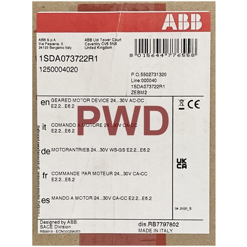 Dispositivo motoriduttore Abb Zebm2 nuovo con scatola per Emax 2-3, 24-30 VAC/DC, 1SDA073722R1 - Foto 4 di 4
