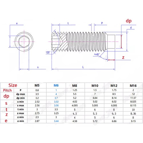 304 Stainless Steel Hexagon Socket Set Screws With Dog Point DIN915 M2.5-M16 - Picture 5 of 12