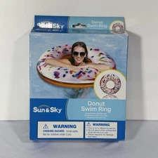 Pool Float Tube Inflatable Swim Ring Donut Sprinkles 40 Inch Sun and Sky NIB