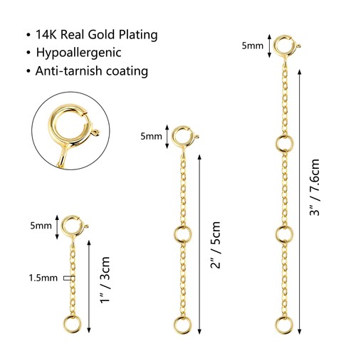 Necklace Extenders Durable 14K Gold Plated Solid Brass Necklace Bracelet Ank... - Picture 3 of 7