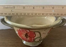 4- bowls Ambiance Fields of Provence Soup Double Handled  Sage Cream Red 6"w