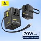 Baseus GaN Charger Universal Travel Adapter Built in 70W Retractable Cable 2AC