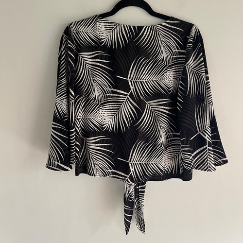 BCBGMAXAZRIA Cropped-Top Damen S Small Leaf Print schwarz weiß vorne zum Binden - Bild 6 von 10