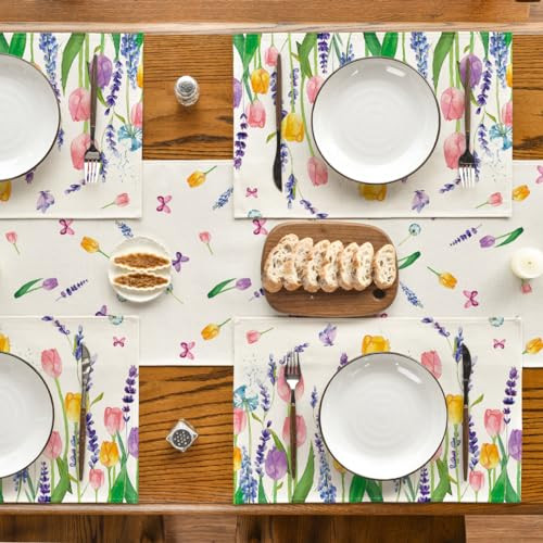 Lavender Tulip Spring Placemats for Dining Table, 12 x 18 Inch Summer - Picture 5 of 6