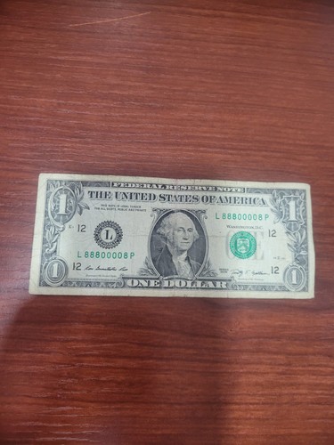 2009 1 Dollar Bill Fancy Note Serial Number - L88800008P BINARY NOTE - Picture 2 of 15