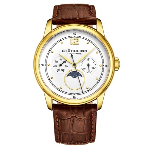 Stuhrling Original 898 03 Celestia Mondphase Tagesdatum braunes Lederarmband Uhr - Bild 1 von 8