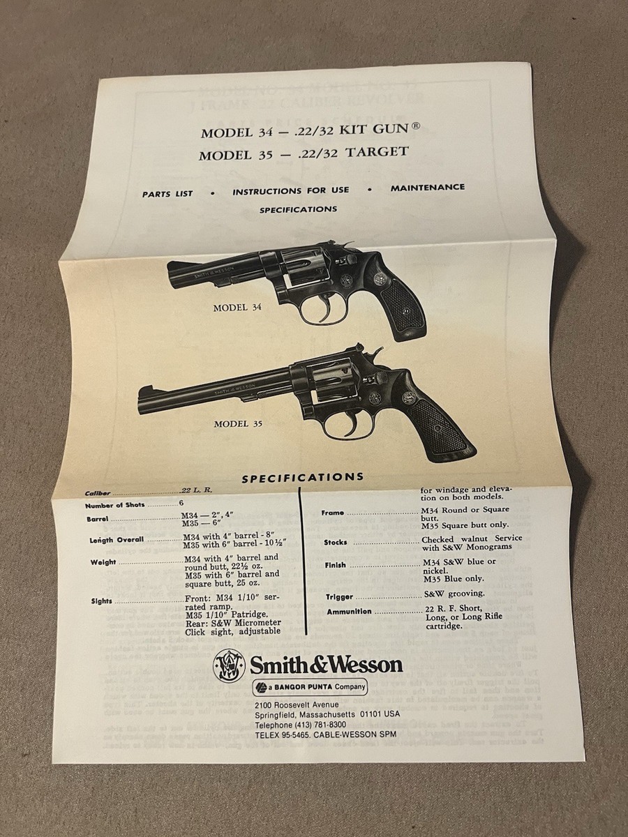 Factory Original Smith & Wesson Model 34 and 35 Manual S&W | eBay