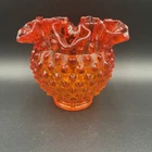 FENTON Vintage Hobnail Ruffle Rim Vase/Bowl Amberina 4.5” H￼
