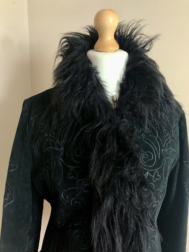 Y2K Embroidered Real Suede Faux Fur Boho Penny Lane Afghan Coat Size 12-14 - Picture 7 of 17
