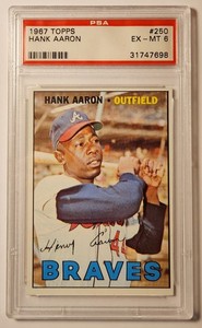 1967 Topps #250 Hank Aaron HOF PSA 6 EX-MT, Atlanta Braves, Always Free Shipping