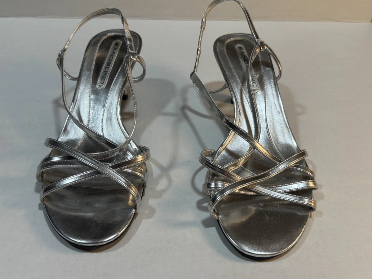 bandolino silver dress shoes Silver Bandolino Sling Back Style Heel Size 8 reflective mirror detail Very Cool