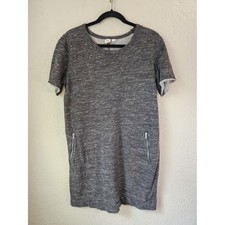 GAP Gray Heathered Knit T Shirt Dress Short Sleeve Zip Pockets Casual