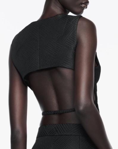 ZARA WOMAN JACQUARD CROPPED WAISTCOAT VEST BLACK SZ M NWOT - Picture 2 of 12