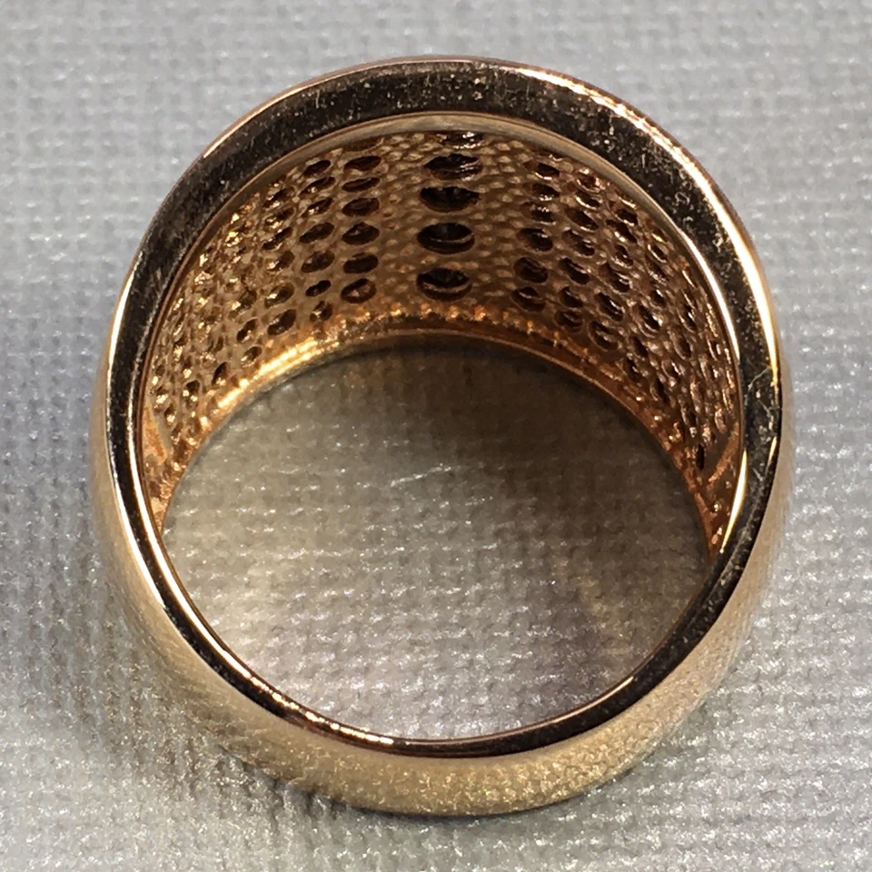 Vtg QVC Milor Italy Chunky 18K Rose Gold On Bronze W Black Crystal Ring Size 9 - Image 4 of 4