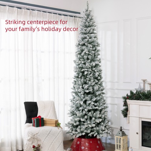 9ft Pencil Artificial Christmas Tree, Flocked Xmas Tree - Picture 3 of 11