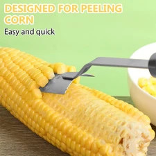 2PC Corn Peeler Stainless Steel Corn Cob Stripping Tool w/ Hook Long Handle Corn