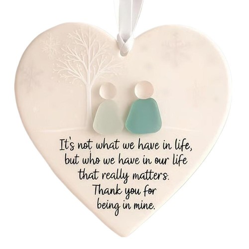 Heart Shaped Sea Glass Friendship Ornament Gift with Acrylic/Ceramic Décor, - Picture 9 of 17