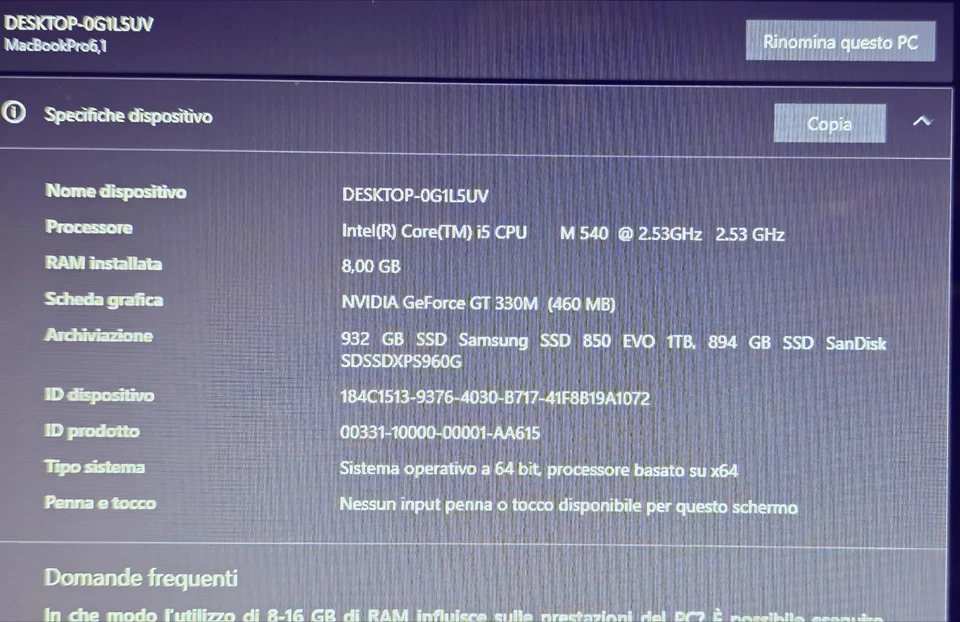 APPLE MACBOOK PRO A1297 (late 2010 - upgraded RAM + 2 SSD) + accessori - Immagine 2 di 4