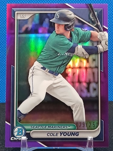 Cole Young /250 Purple Refractor 2024 Bowman Chrome #BCP-112 Seattle Mariners - Picture 5 of 9