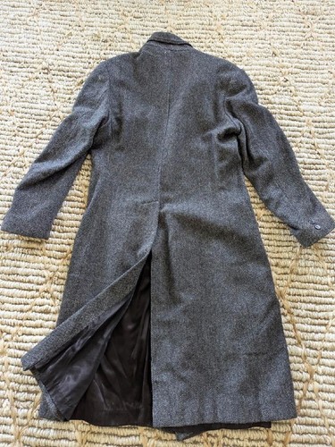 vintage TWEED herringbone OVERCOAT charcoal gray 46 donegal english wool XL - Picture 2 of 9