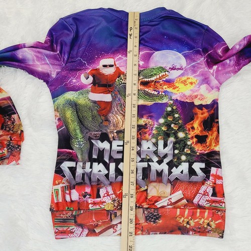 Christmas Santa T-Rex Boys Mesh Sweatshirt Large Polyester Spandex Unbranded - Picture 10 of 11