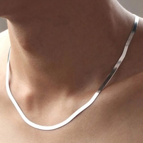 Collar de clavícula plana de plata 925 con cadena llena de oro de 18 quilates de 4 mm para mujer y hombre - Imagen 7 de 8