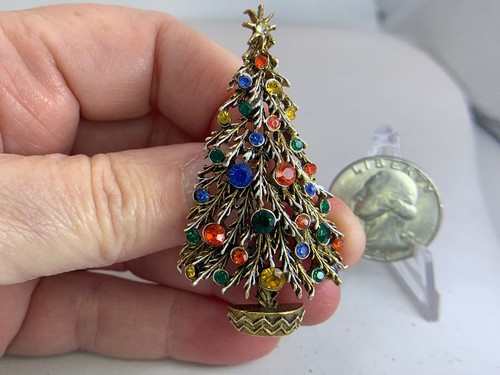 Broche prendedor vintage dorado arte pedrería multicolor árbol de Navidad M-0074* - Imagen 2 de 4