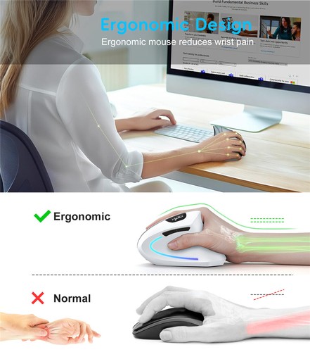 Vertical Mouse Ergonomic Rechargeable 2.4G+BT Wireless Mice Silent Office Mouse - Picture 9 of 27