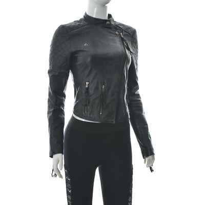 YAS Women's Asymmetric Zip Cropped Motorcycle Biker Leather
