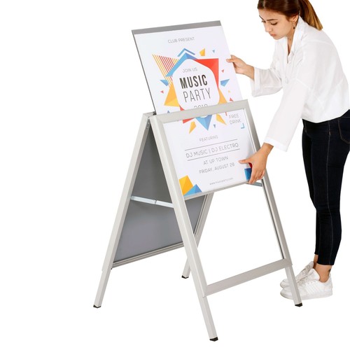 Slide-in A Frame Menu Double Sided Display Board 22x28" Sidewalk Sign Silver - Picture 3 of 19