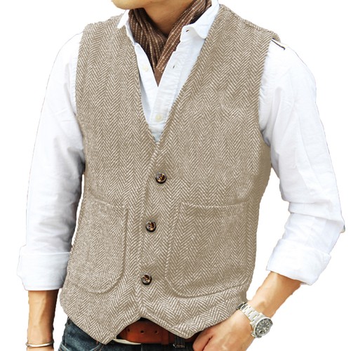 Men Hunting Waistcoat Tweed Vest Herringbone GroomsmanVintage Wedding Retro Wool - Picture 7 of 27