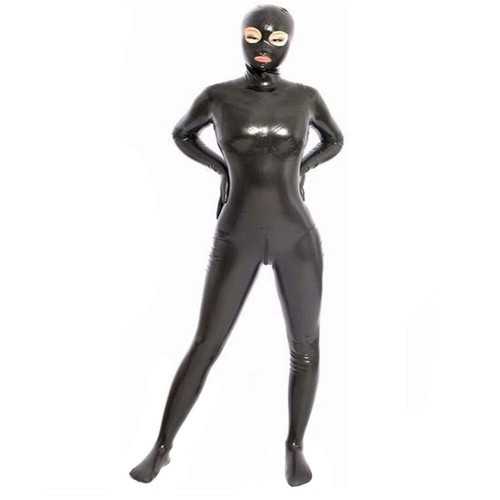 Damen glänzender Latex Catsuit Body Reißverschluss hinten Clubwear Turnanzug Cosplay Dessous - Bild 2 von 7