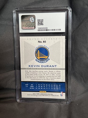 2016-17 Panini Grand Reserve Kevin Durant Golden State Warriors #85 CSG 9 Mint - Picture 7 of 7