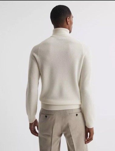 $ 210 Reiss Skipton schmale Passform Herren ecru gerippter Rollkragen, Größe L - Bild 3 von 4