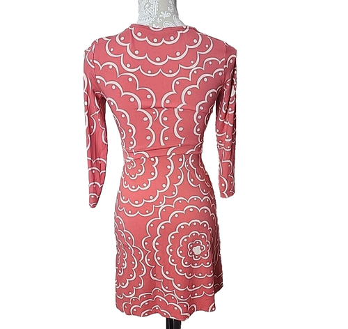 Boden Etuikleid V-Ausschnitt Jersey 3/4 Ärmel koralle geblümt Mini Damen 2 - Bild 5 von 9