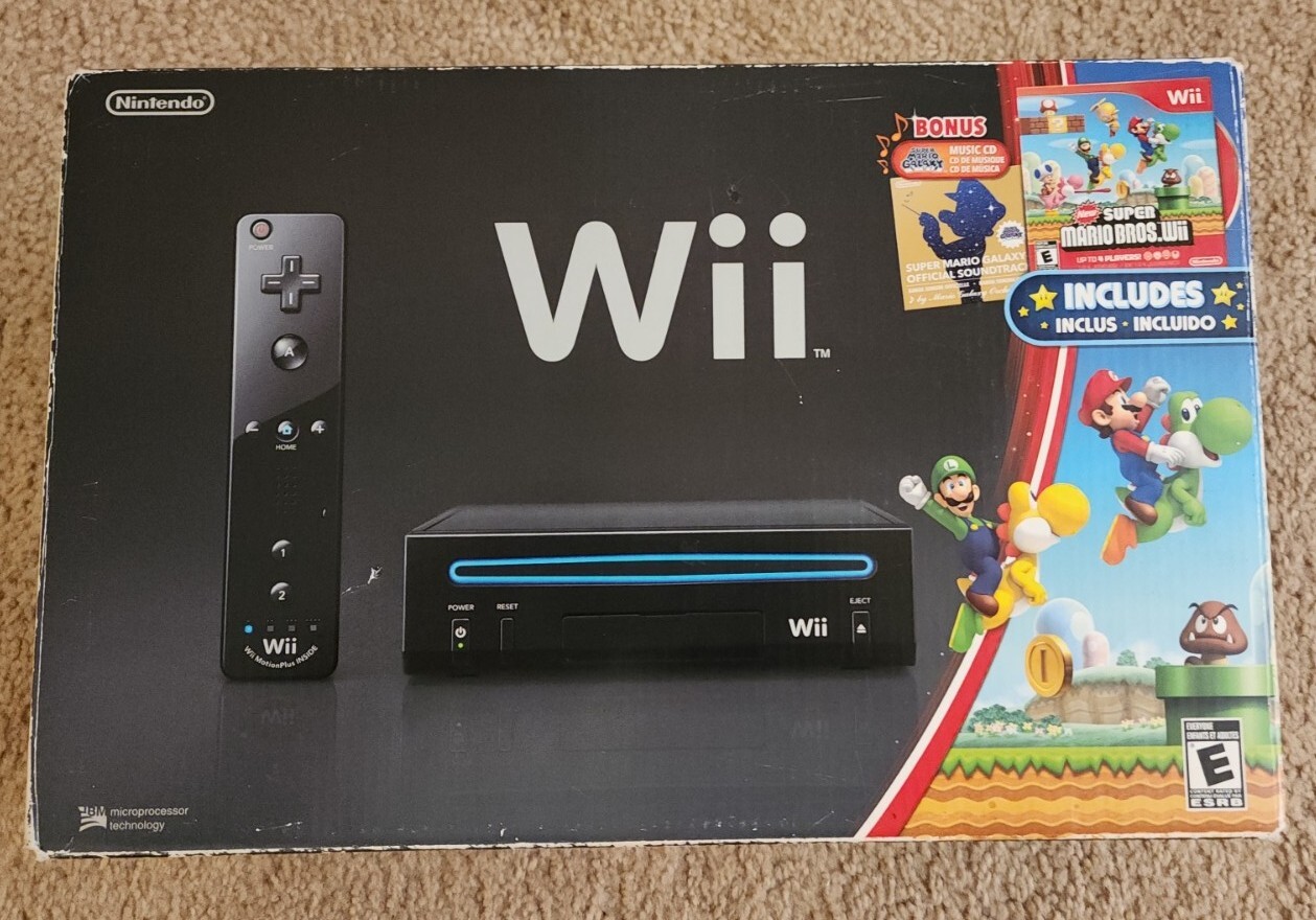 Restored Wii Black Console With New Super Mario Brothers Wii And Music CD  (Refurbished) 