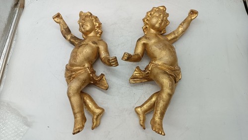 Antica Coppia di angeli dorati in legno - Imagen 10 de 10