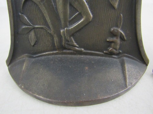 Fermalibri vintage COPR 1928 in ghisa placcato bronzo/ottone Il vagabondo - Foto 5 di 12