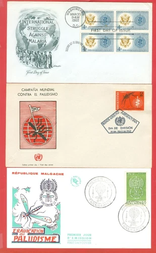 Malaria Mosquito  USA Malagasy Argentina 3 diff FDC Cover Uncommon cachet #a7191