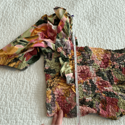 Zara One Shoulder Puff Sleeve Smocked Floral Top Pink Small - Picture 8 of 8