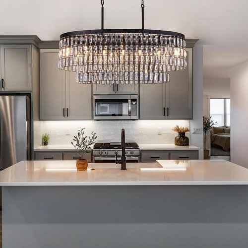 Wellmet Modern Crystal Chandeliers for Dining Room 7 Lights Black Farmhouse C... - Picture 5 of 9