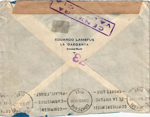 España Guerra Civil 1938 sobre de Puertollano (Ciudad Real) a Francia (1810) - Picture 2 of 2
