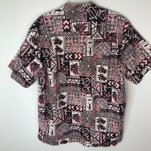 Vintage hawaiianisches Herrenhemd Größe XL burgunderfarbener Stammesdruck Made in Hawaii - Bild 6 von 13